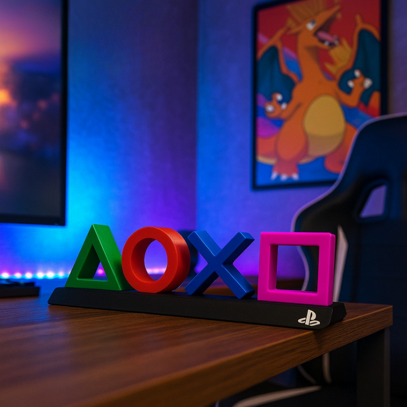 Letreiro gamer PlayStation – Decoração geek 3D para setup
