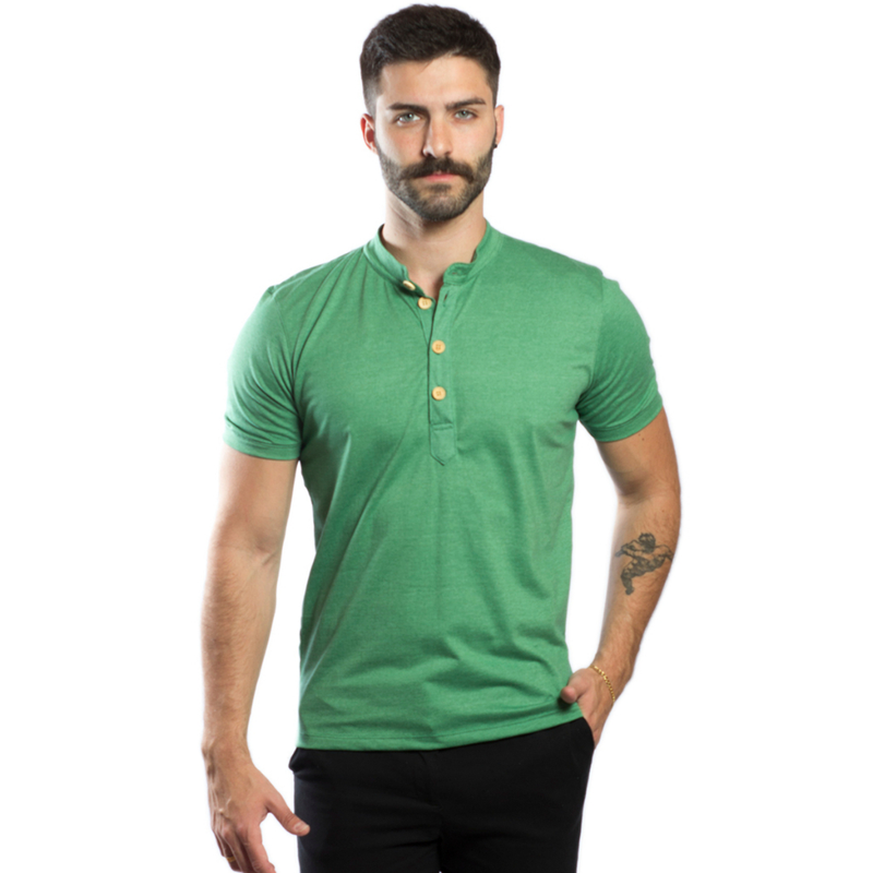 Camisa masculina gola padre manga curta