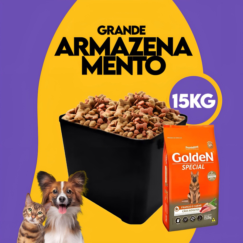 Container Porta Ração Pet 15KG + Pá Dosadora