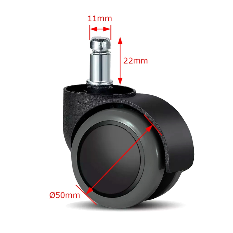 Kit 5 Rodízios Rodinhas Para Cadeira de Escritório Gamer Silicone Anti-risco Pino 11mm