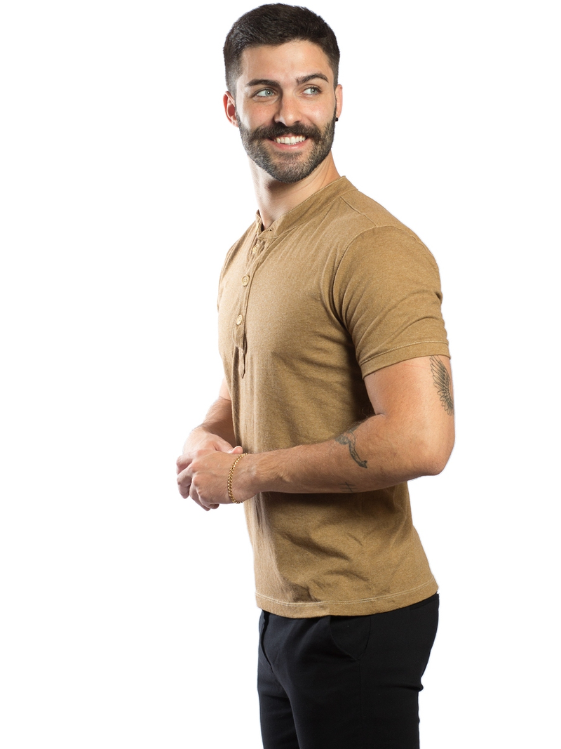 Camisa Masculina Gola Padre Henley de Manga Curta