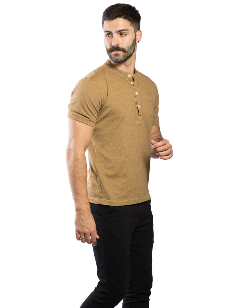 Camisa Masculina Gola Padre Henley de Manga Curta