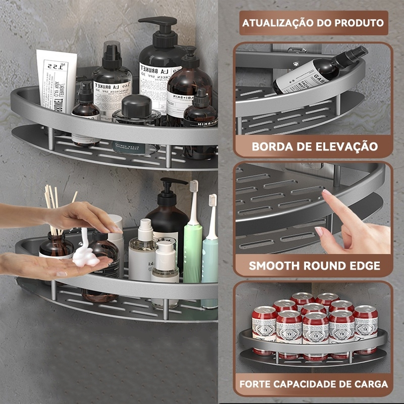 KIT Suporte De Shampoo Organizador Alta qualidade Prateleiras De Banheiro Sem Furo Premium-Space Aluminium ES