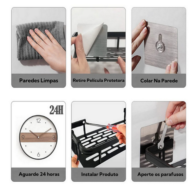 KIT Suporte De Shampoo Organizador Alta qualidade Prateleiras De Banheiro Sem Furo Premium-Space Aluminium ES