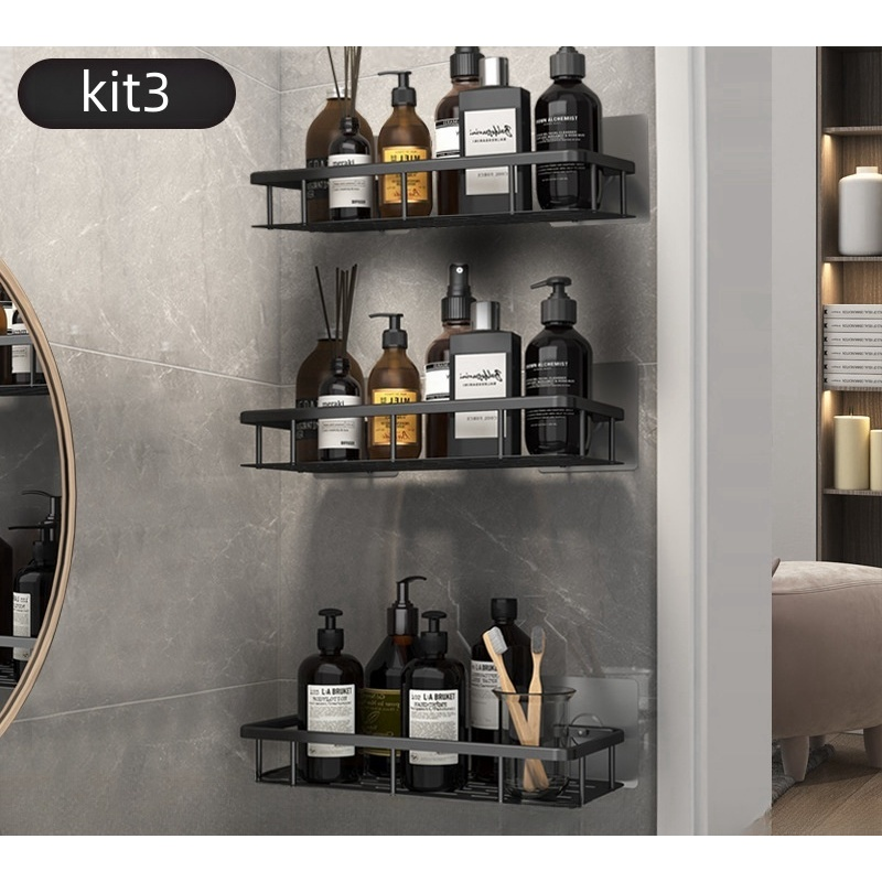 KIT Suporte De Shampoo Organizador Alta qualidade Prateleiras De Banheiro Sem Furo Premium-Space Aluminium ES