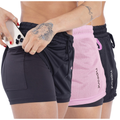 Kit 3 Shorts femininos 2 em 1 duplos esportivos em suplex para Academia e Treinos