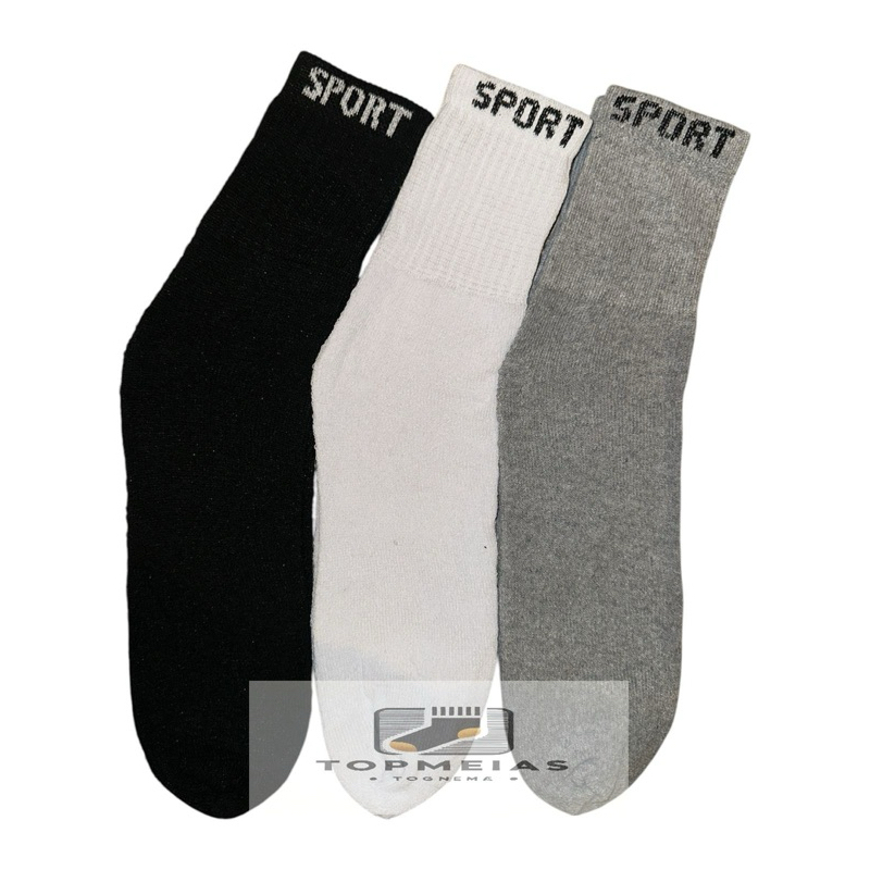Meias Masculina Cano Alto Sport kit com 12 pares masculina Grossa direto da frabrica 50% algodao.