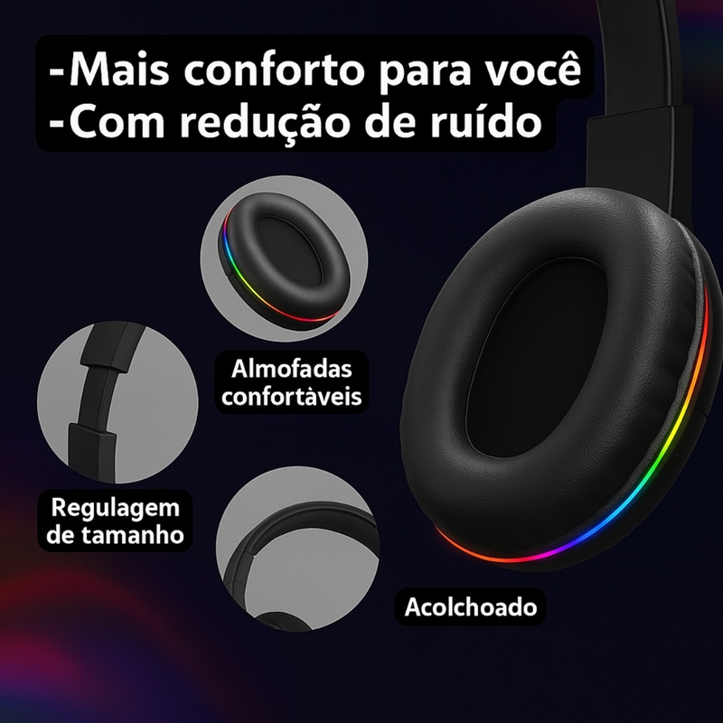 Headset Fone Gamer Led RGB com microfone USB e P2 Para PC Computador Headphone Videogame