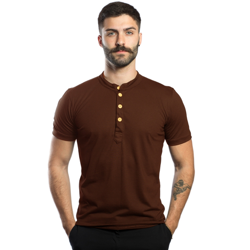 Camisa masculina gola padre manga curta
