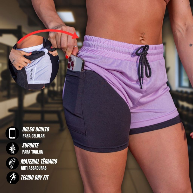 Kit 3 Shorts Femininos 2 em 1 Duplos Esportivos em Suplex para Academia e Treinos
