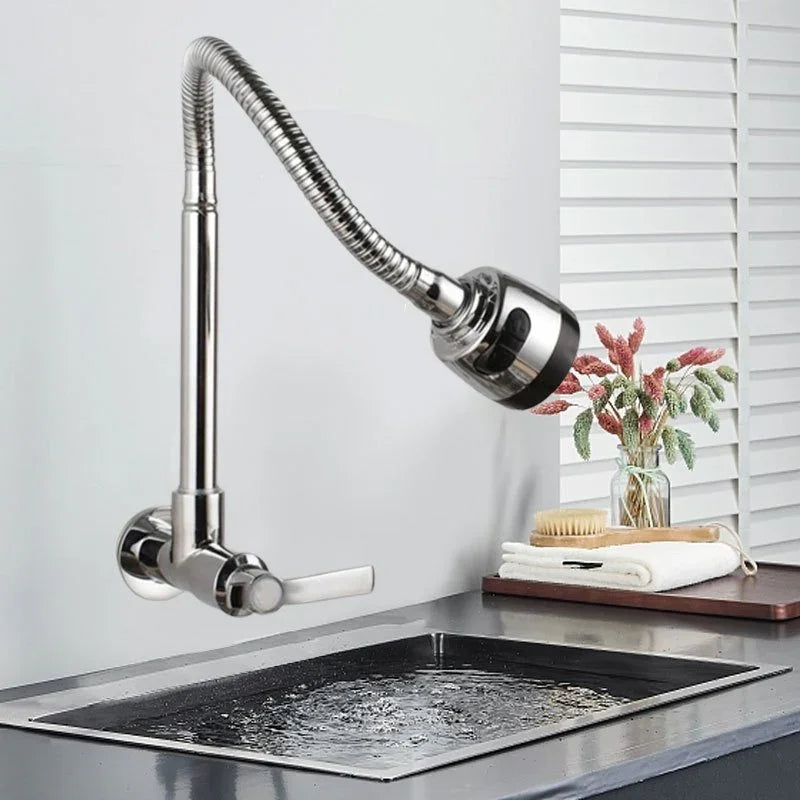 Inox Prata Torneira Com Chuveiro Com Rotação De 360° Cozinha Luxo Parede Promoção