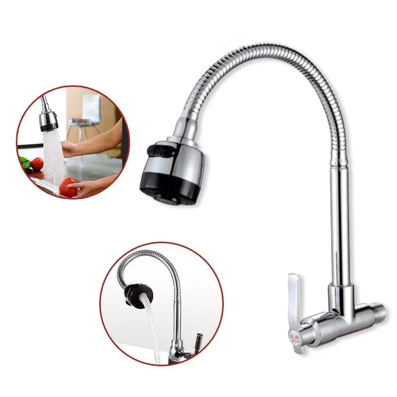 Inox Prata Torneira Com Chuveiro Com Rotação De 360° Cozinha Luxo Parede Promoção