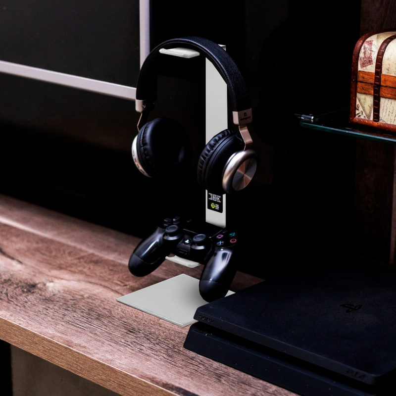 Suporte Fone De Ouvido Headset E 1 Controle Gamer em Aço Preto
