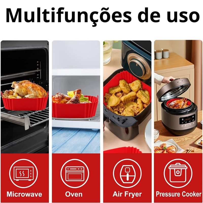 Kit 1/2/3 Formas de Silicone Quadrada 16x16cm Assadeira Air Fryer e Forno Forma para Fritadeira Elétrica com Alça