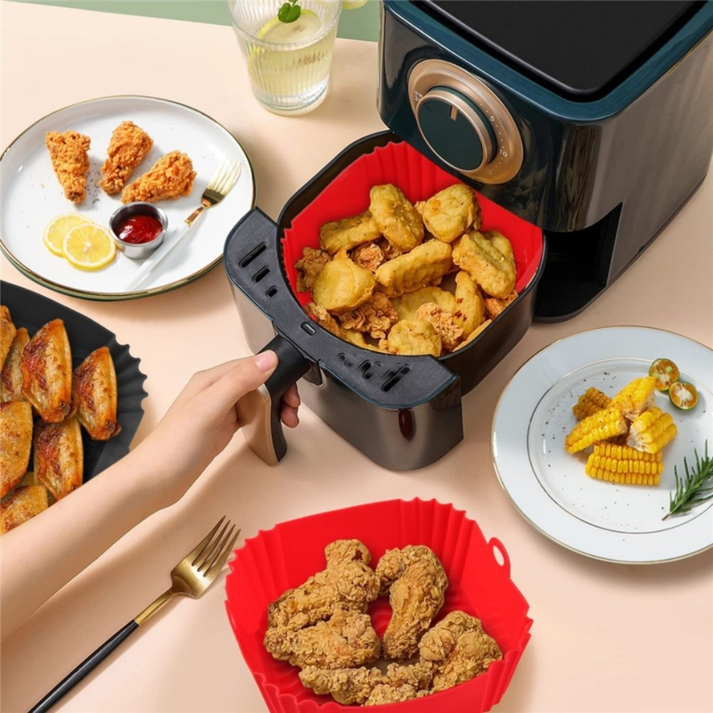 Kit 1/2/3 Formas de Silicone Quadrada 16x16cm Assadeira Air Fryer e Forno Forma para Fritadeira Elétrica com Alça