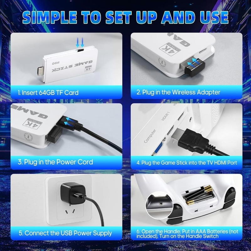 2025 NOVO Vídeo Game Stick M15 Pro 4k 64gb Hdmi Com 2 Controles Se Fio +20mil Jogos