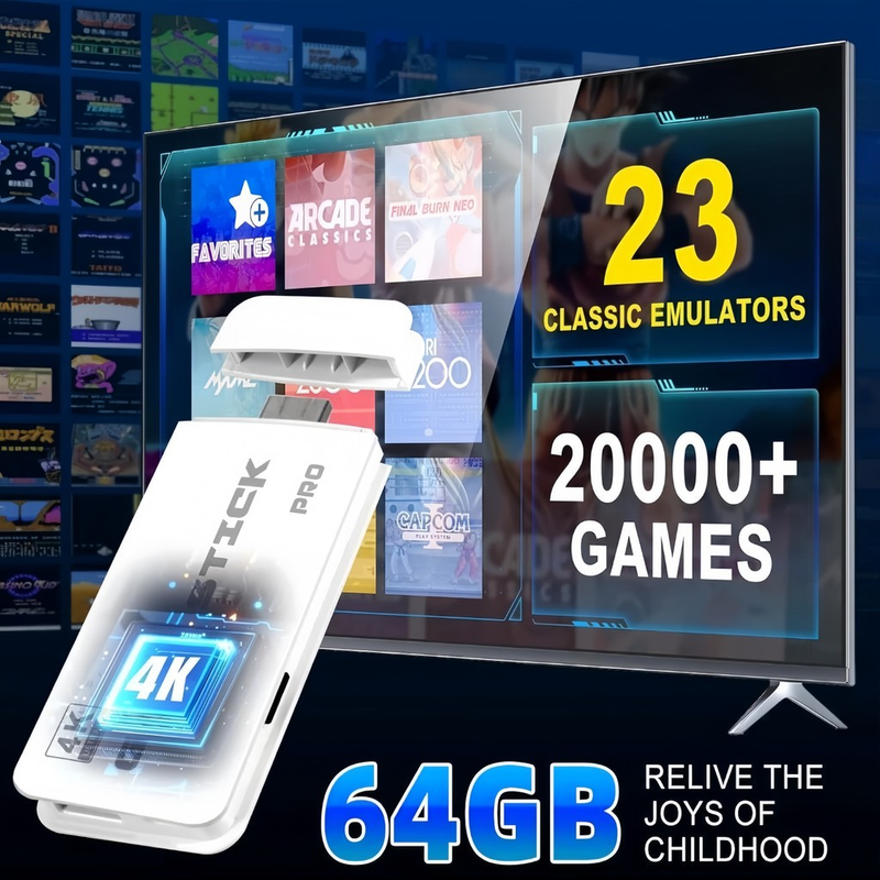 2025 NOVO Vídeo Game Stick M15 Pro 4k 64gb Hdmi Com 2 Controles Se Fio +20mil Jogos