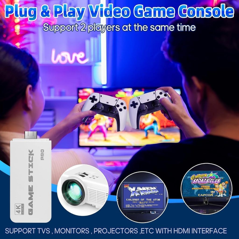 2025 NOVO Vídeo Game Stick M15 Pro 4k 64gb Hdmi Com 2 Controles Se Fio +20mil Jogos