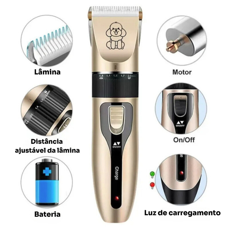 Kit Máquina Para Tosar Pet + Tesoura + Pente + Lixa Máquina Profissional Para Cachorro & Gato