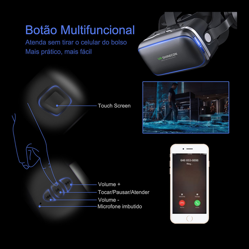 Óculos Vr Realidade Virtual 3d Com Fone De Ouvido E Controle